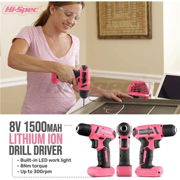 58pc Pink 8V USB Electric Drill Driver & Household Tool Kit Set. DIY Cordless - Picture 2 of 7